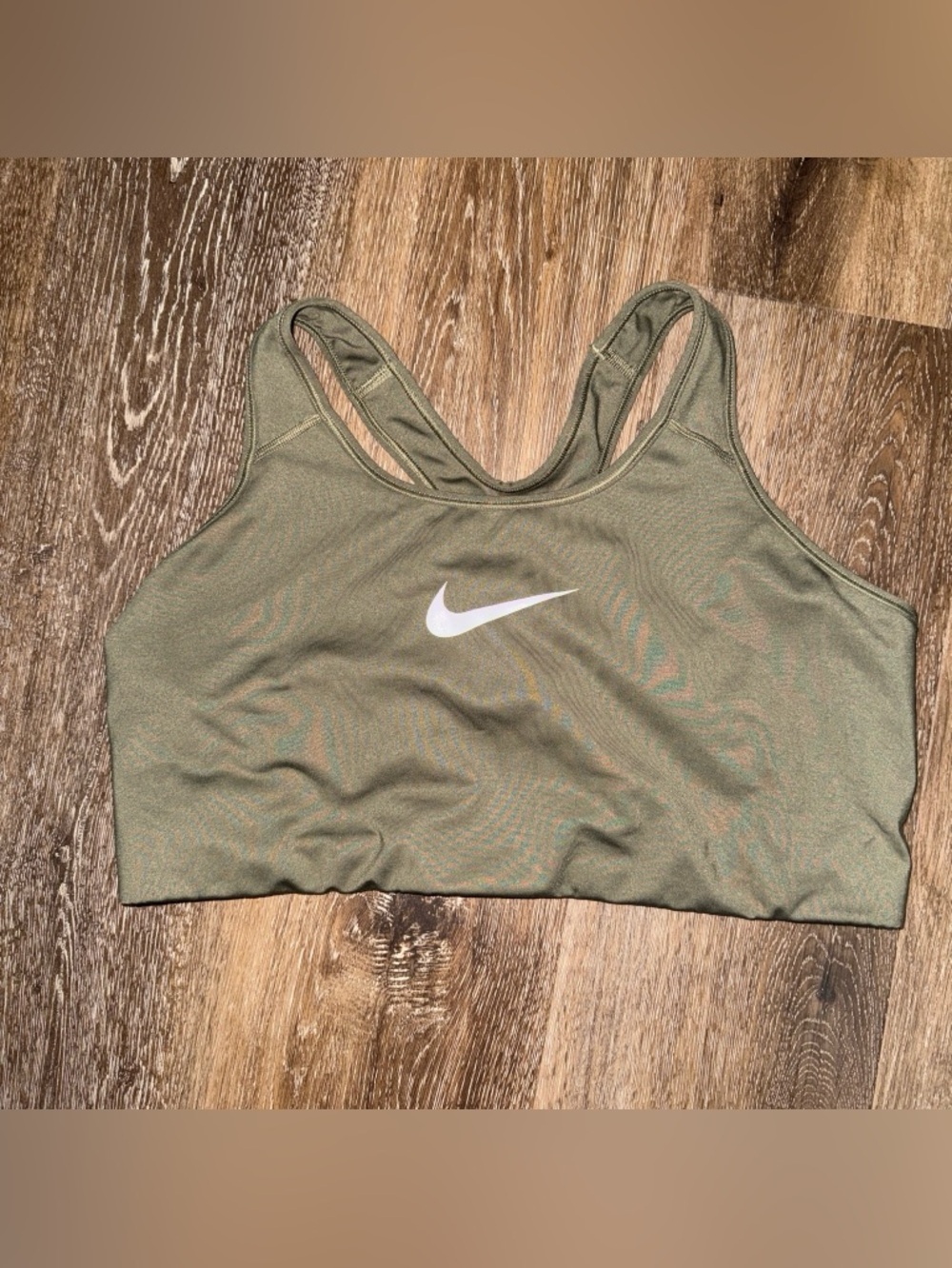Nike Olive Green Racerback Sports Bra with White Swoosh
